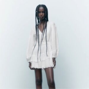 Zara Tiered White Mini Dress Size Medium